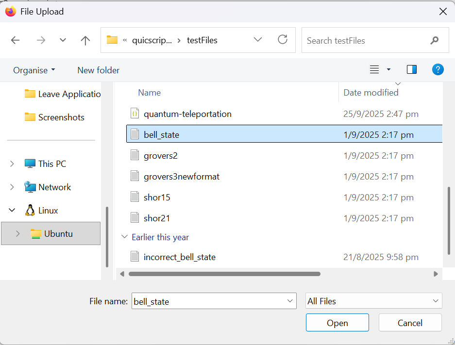 File Upload dialog